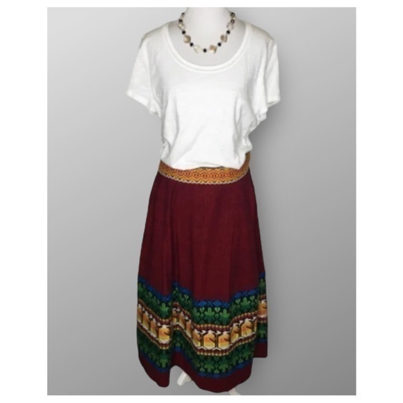 Moroccan Full Skirt Hand Made In Morocco Red With Colorful Waistband & Trim Sm - Picture 1 of 9